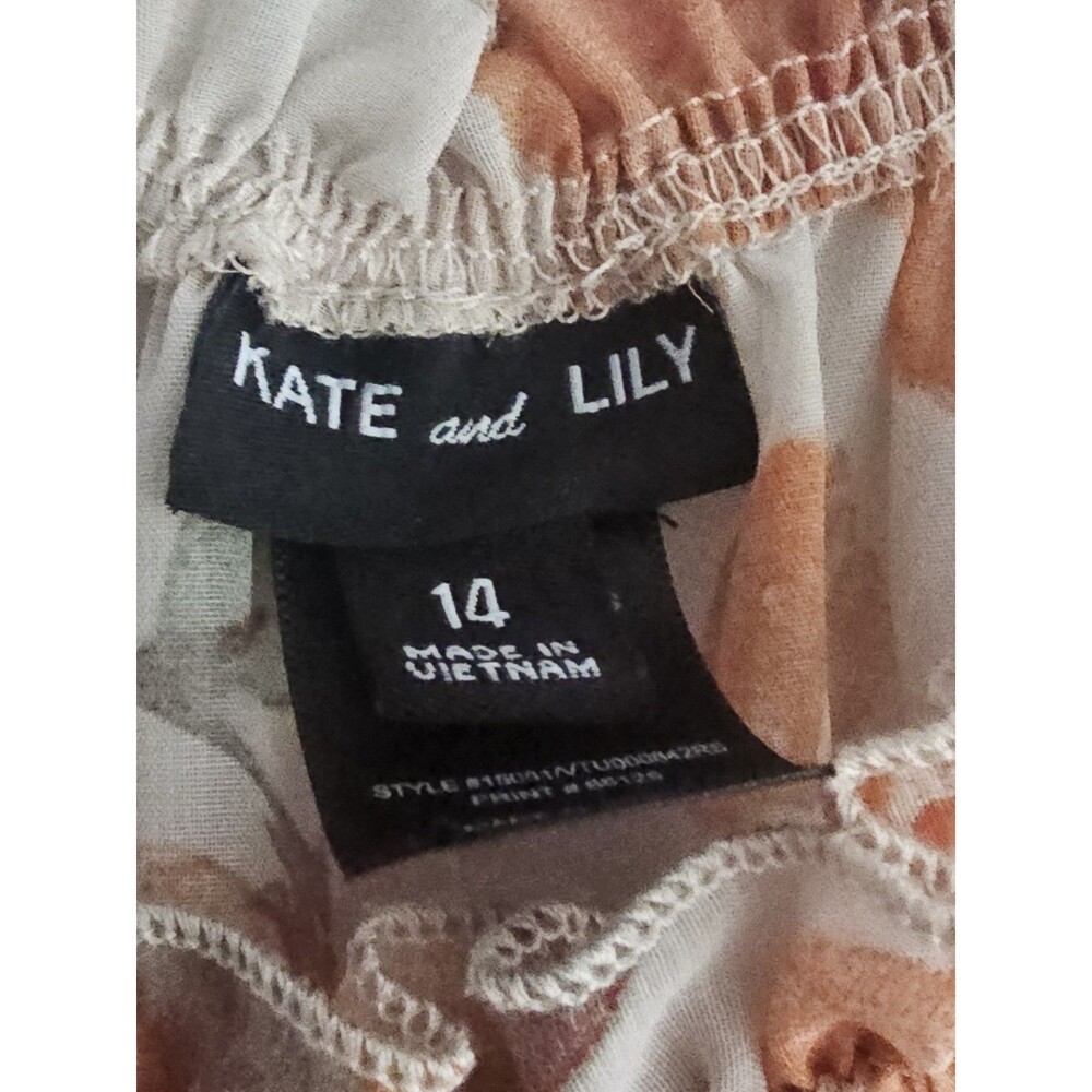 Kate and Lily Floral Madi Dress boho Ruffle Belted elastic waist Cream Orange 14 - Picture 6 of 7